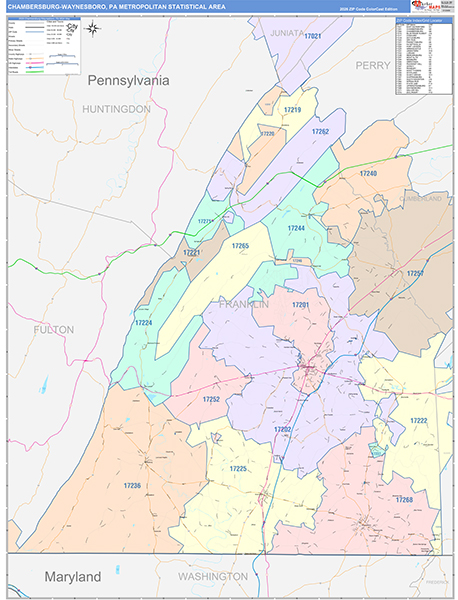 Chambersburg-Waynesboro Metro Area Wall Map Color Cast Style